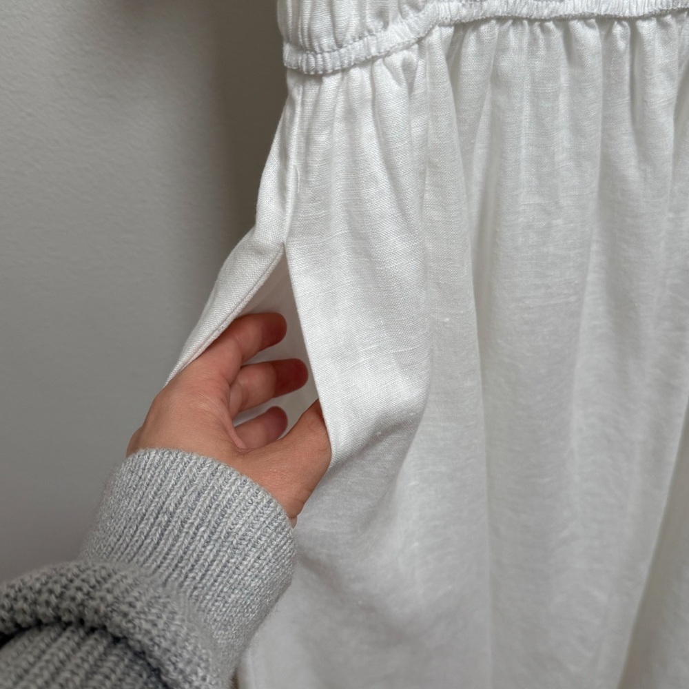 Aritzia white spaghetti strap ruffle linen midi dress coastal euro summer bridal - Picture 10 of 13
